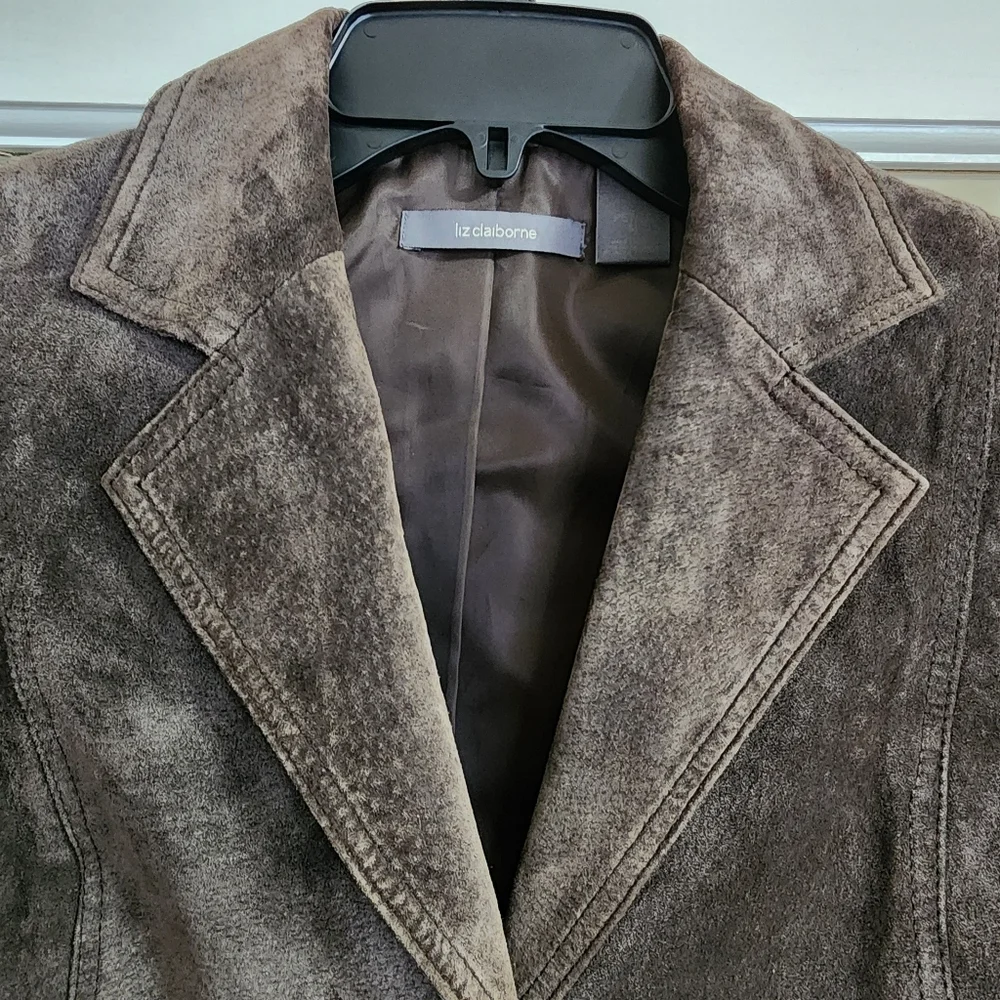 Liz Claiborne Women's Brown Suede Leather Blazer Jacket Petite Medium